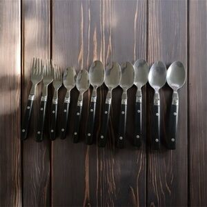 Vintage Stainless China Elegant Black Classic 11 Piece Flatware Cutlery Set